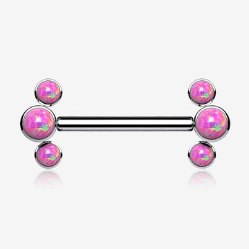 A Pair of Implant Grade Titanium Fire Opal Trio Internally Threaded Nipple Barbell-Pink Opal